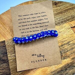 Plunder Jewelry Blue & White Star Bracelet Telephone Cord Hair Tie New